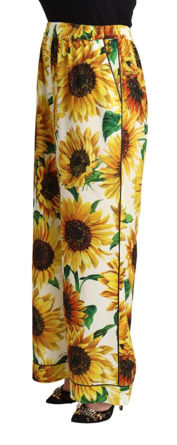 Elegant Sunflower Wide Leg Pants Dolce & Gabbana