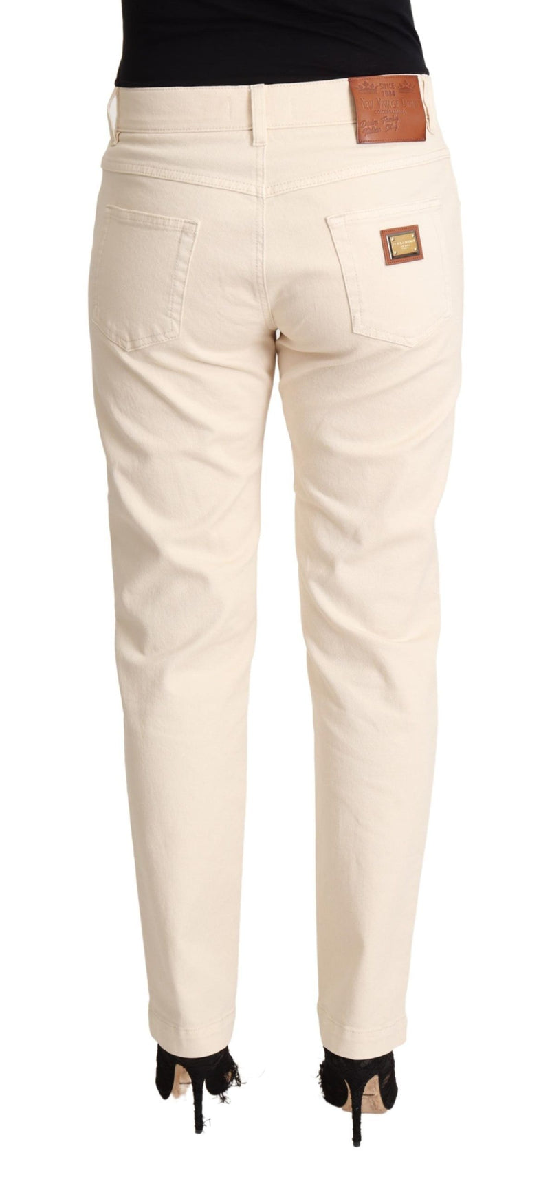 Chic White Skinny Boyfriend Jeans with Logo Plaque Dolce & Gabbana