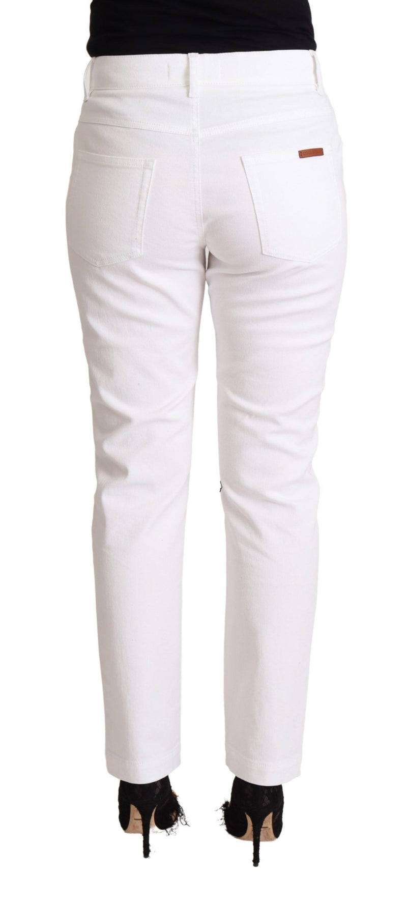 Chic White Tapered Denim Jeans with Logo Patch Dolce & Gabbana