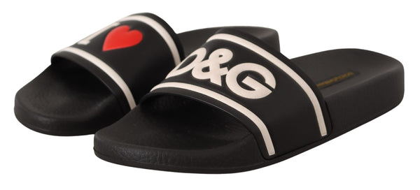 Elegant Black Leather Slide Sandals for Her Dolce & Gabbana