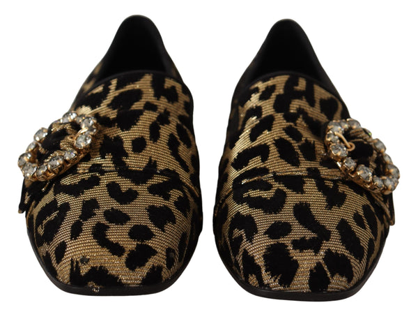 Elegant Leopard Crystal Gem Loafers Dolce & Gabbana