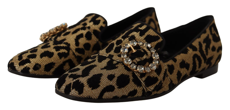 Elegant Leopard Crystal Gem Loafers Dolce & Gabbana