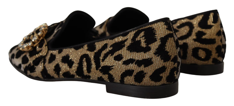 Elegant Leopard Crystal Gem Loafers Dolce & Gabbana