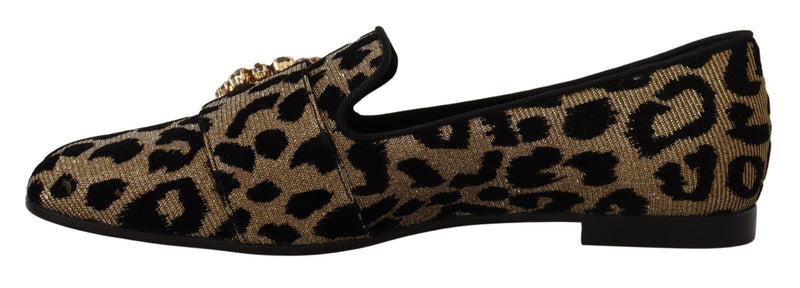 Elegant Leopard Crystal Gem Loafers Dolce & Gabbana