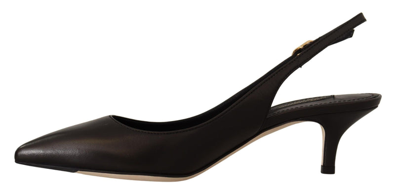 Elegant Black Leather Slingbacks Heels Dolce & Gabbana