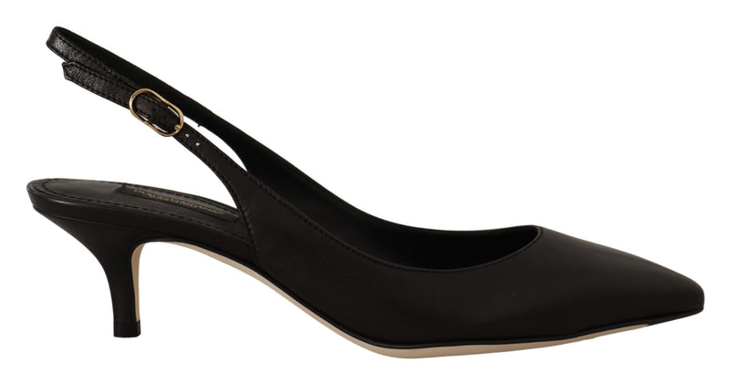 Elegant Black Leather Slingbacks Heels Dolce & Gabbana