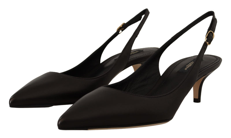 Elegant Black Leather Slingbacks Heels Dolce & Gabbana