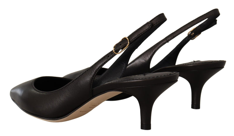 Elegant Black Leather Slingbacks Heels Dolce & Gabbana