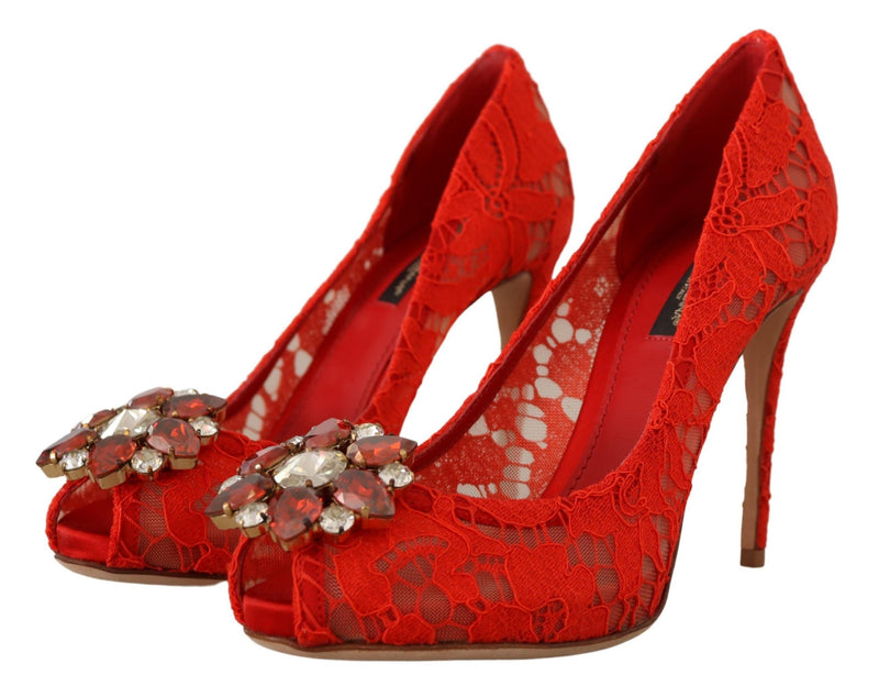 Red Crystal Taormina Lace Heels Pumps Dolce & Gabbana