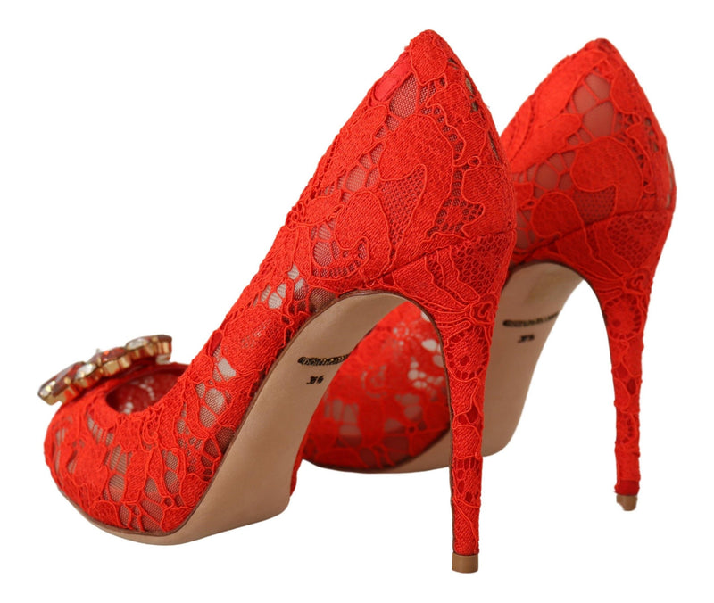 Red Crystal Taormina Lace Heels Pumps Dolce & Gabbana