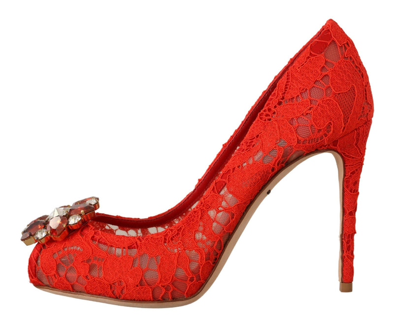 Red Crystal Taormina Lace Heels Pumps Dolce & Gabbana