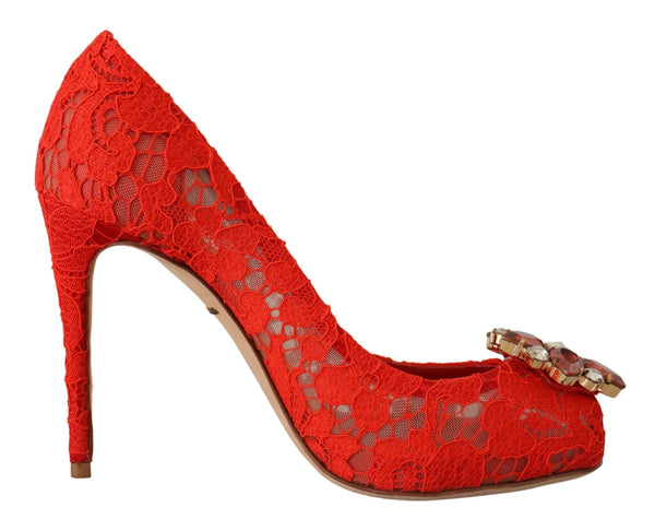 Red Crystal Taormina Lace Heels Pumps Dolce & Gabbana