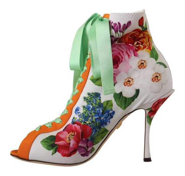 Floral Open Toe Jersey Heels Dolce & Gabbana