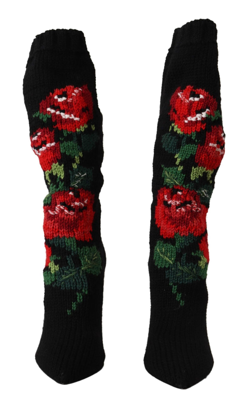 Elegant Sock Boots with Red Roses Detail Dolce & Gabbana