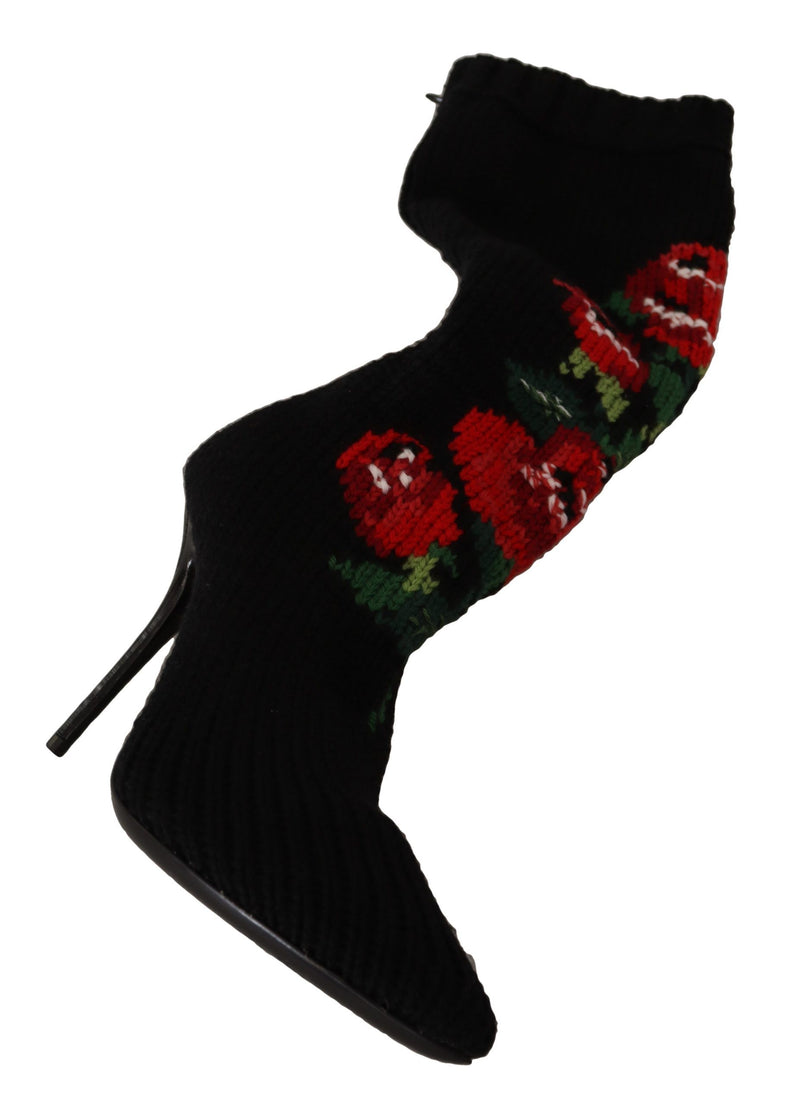 Elegant Sock Boots with Red Roses Detail Dolce & Gabbana