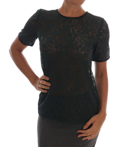 Dark Green Floral Lace Short Sleeve Blouse Dolce & Gabbana