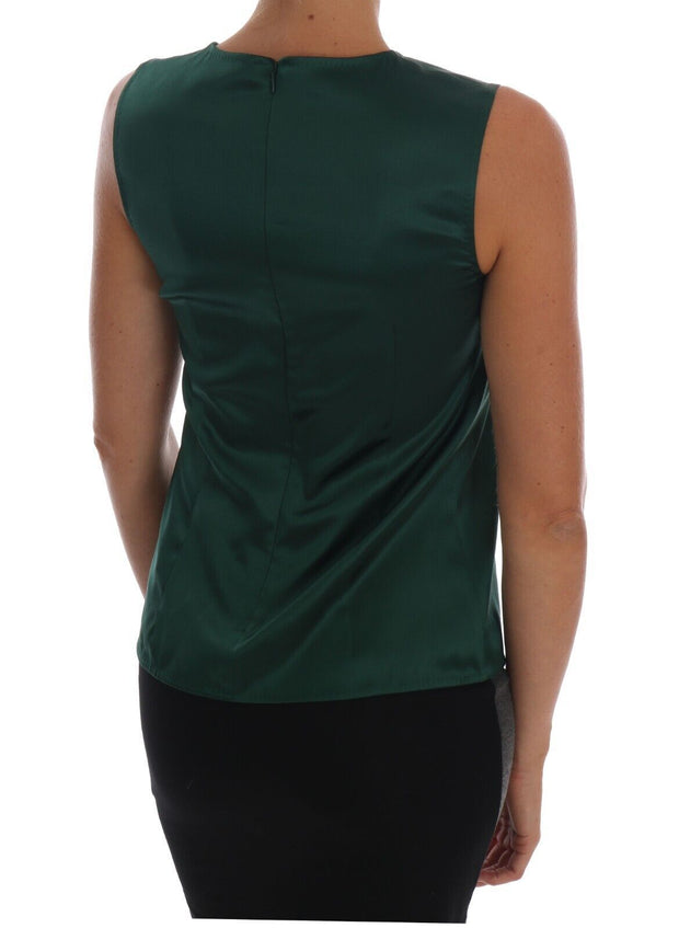 Sleeveless Silk Top in Dark Green Dolce & Gabbana