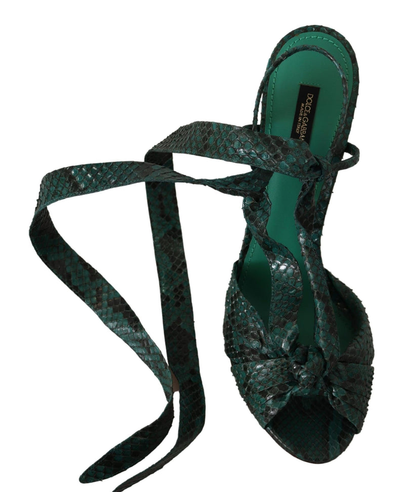 Elegant Green Python Strappy Heels Dolce & Gabbana