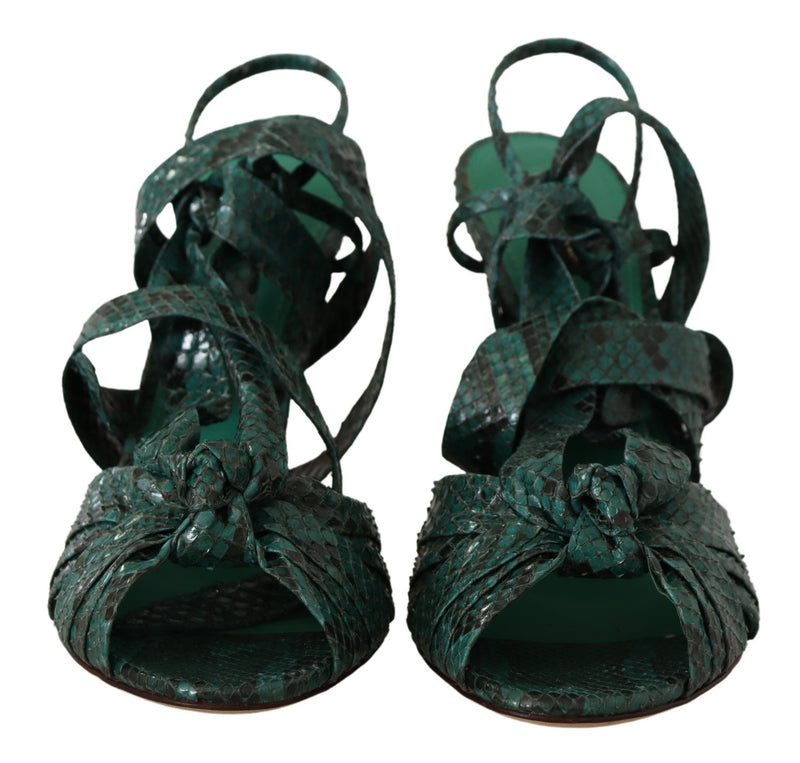 Elegant Green Python Strappy Heels Dolce & Gabbana