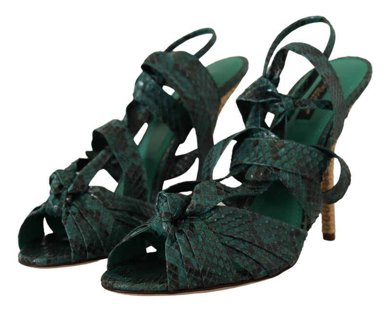 Elegant Green Python Strappy Heels Dolce & Gabbana