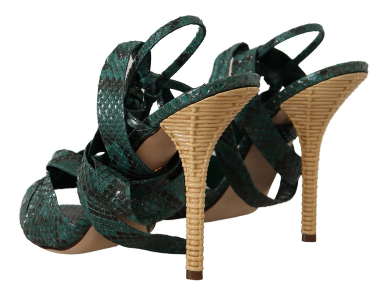 Elegant Green Python Strappy Heels Dolce & Gabbana