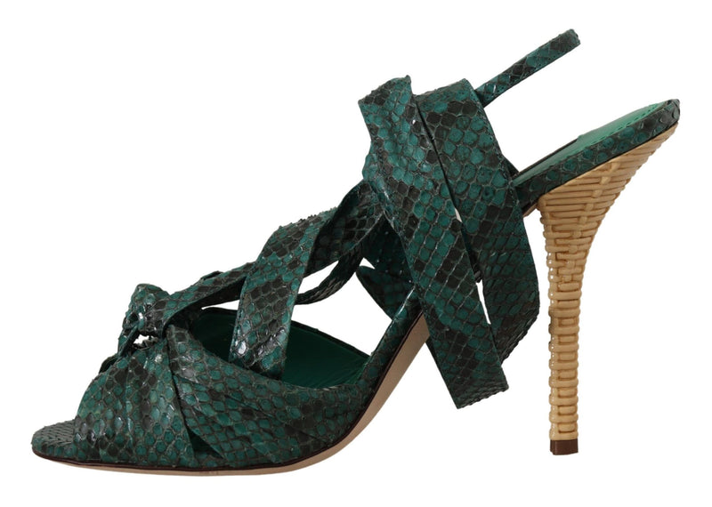 Elegant Green Python Strappy Heels Dolce & Gabbana