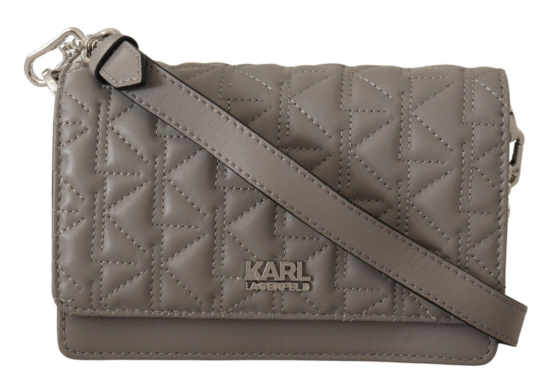 Elegant Grey Leather Crossbody Bag Karl Lagerfeld