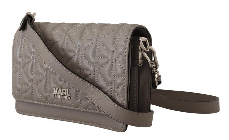 Elegant Grey Leather Crossbody Bag Karl Lagerfeld