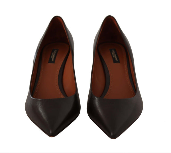 Elegant Brown Leather Heels Pumps Dolce & Gabbana