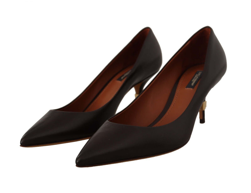 Elegant Brown Leather Heels Pumps Dolce & Gabbana