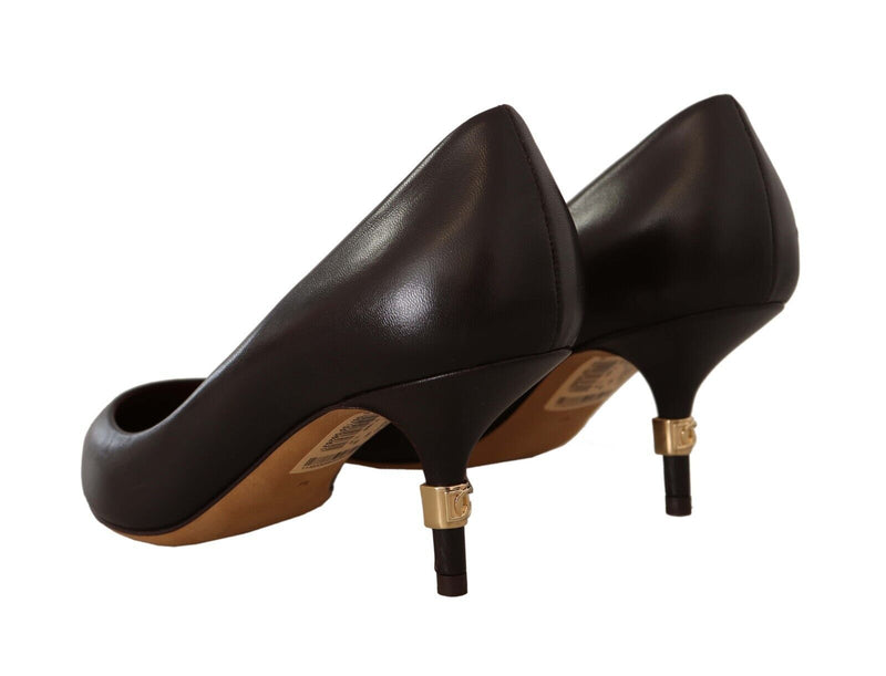 Elegant Brown Leather Heels Pumps Dolce & Gabbana