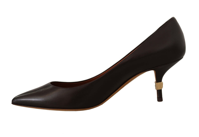 Elegant Brown Leather Heels Pumps Dolce & Gabbana