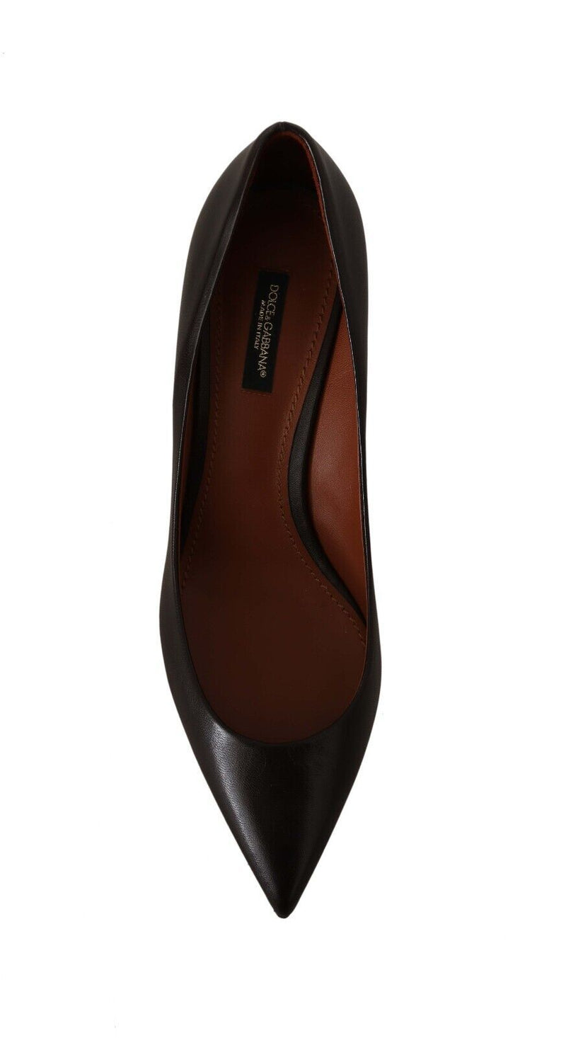 Elegant Brown Leather Heels Pumps Dolce & Gabbana