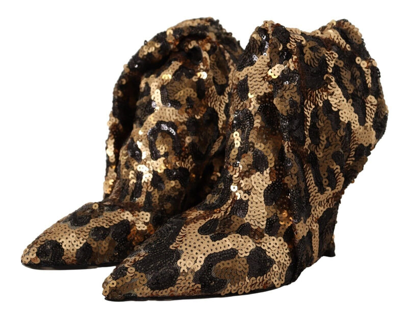 Elegant Leopard Sequin Knee-High Boots Dolce & Gabbana