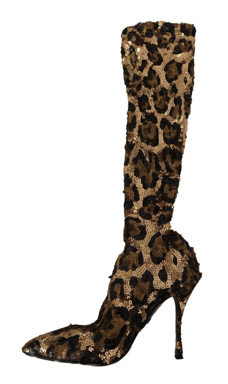 Elegant Leopard Sequin Knee-High Boots Dolce & Gabbana