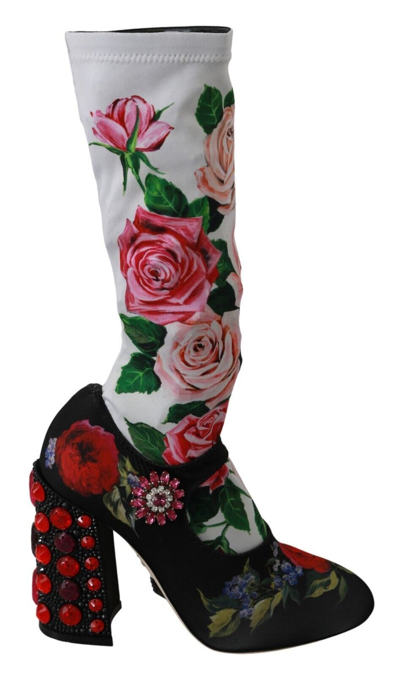 Floral Embellished Socks Boots Dolce & Gabbana