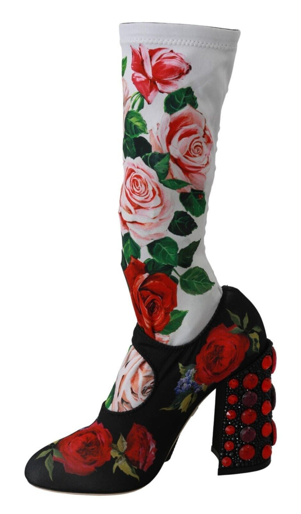 Floral Embellished Socks Boots Dolce & Gabbana