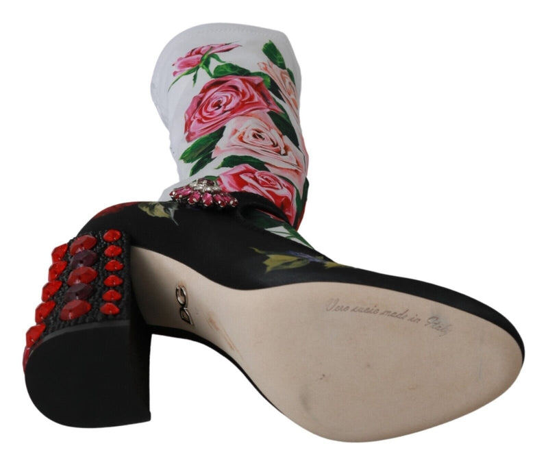 Floral Embellished Socks Boots Dolce & Gabbana