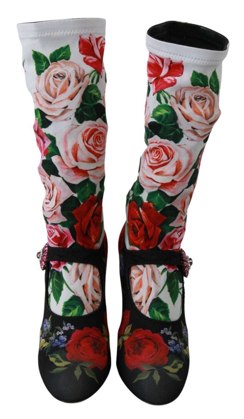 Floral Embellished Socks Boots Dolce & Gabbana