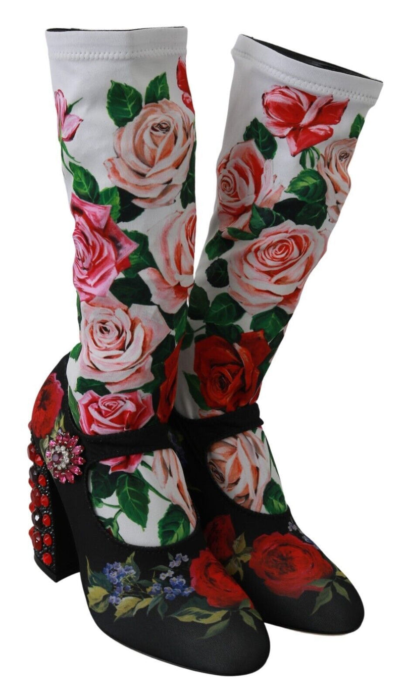 Floral Embellished Socks Boots Dolce & Gabbana