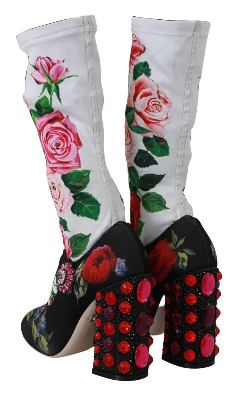 Floral Embellished Socks Boots Dolce & Gabbana