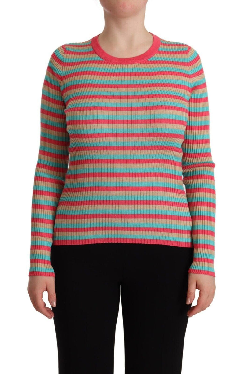 Elegant Striped Silk Crew Neck Pullover Dolce & Gabbana