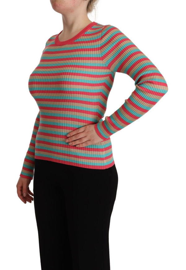 Elegant Striped Silk Crew Neck Pullover Dolce & Gabbana