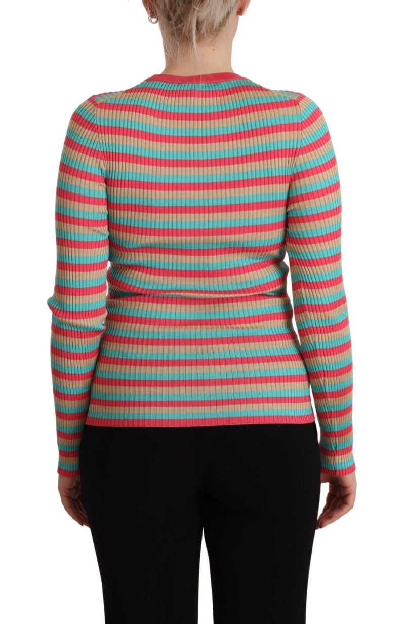 Elegant Striped Silk Crew Neck Pullover Dolce & Gabbana