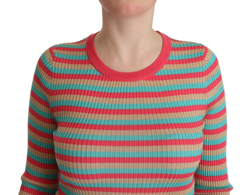 Elegant Striped Silk Crew Neck Pullover Dolce & Gabbana