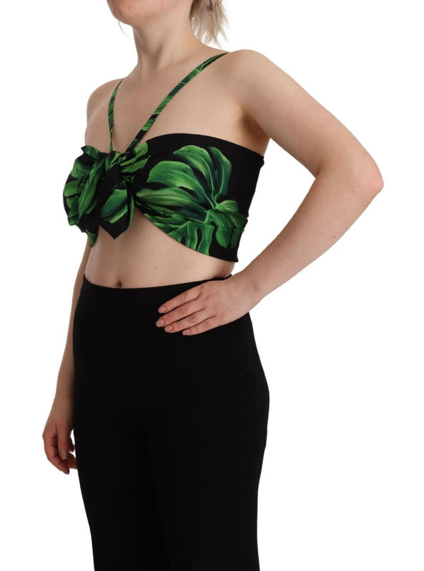 Elegant Leaf Print Halter Cropped Top Dolce & Gabbana