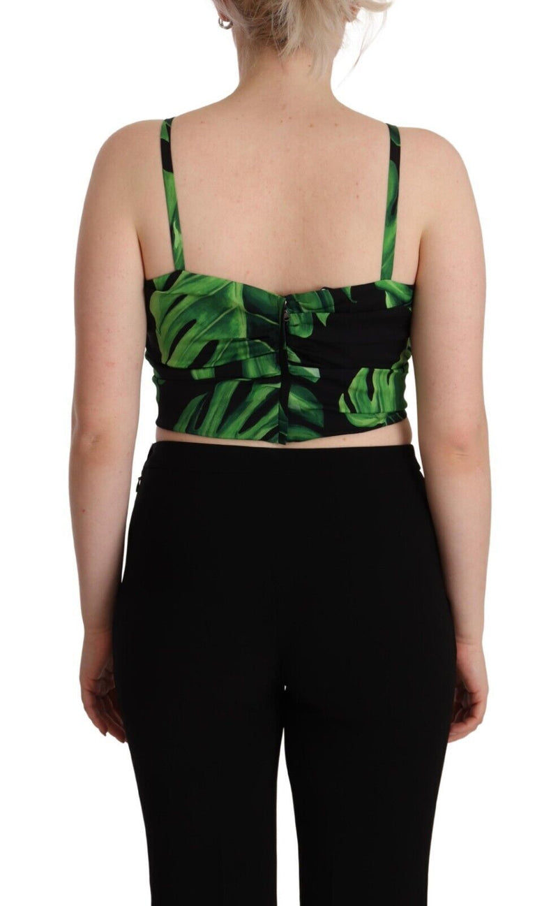 Elegant Leaf Print Halter Cropped Top Dolce & Gabbana