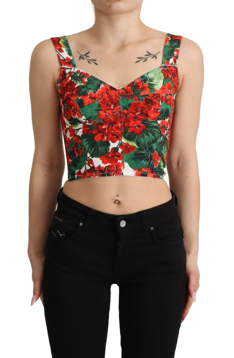 Elegant Red Cropped Top with Geranium Print Dolce & Gabbana