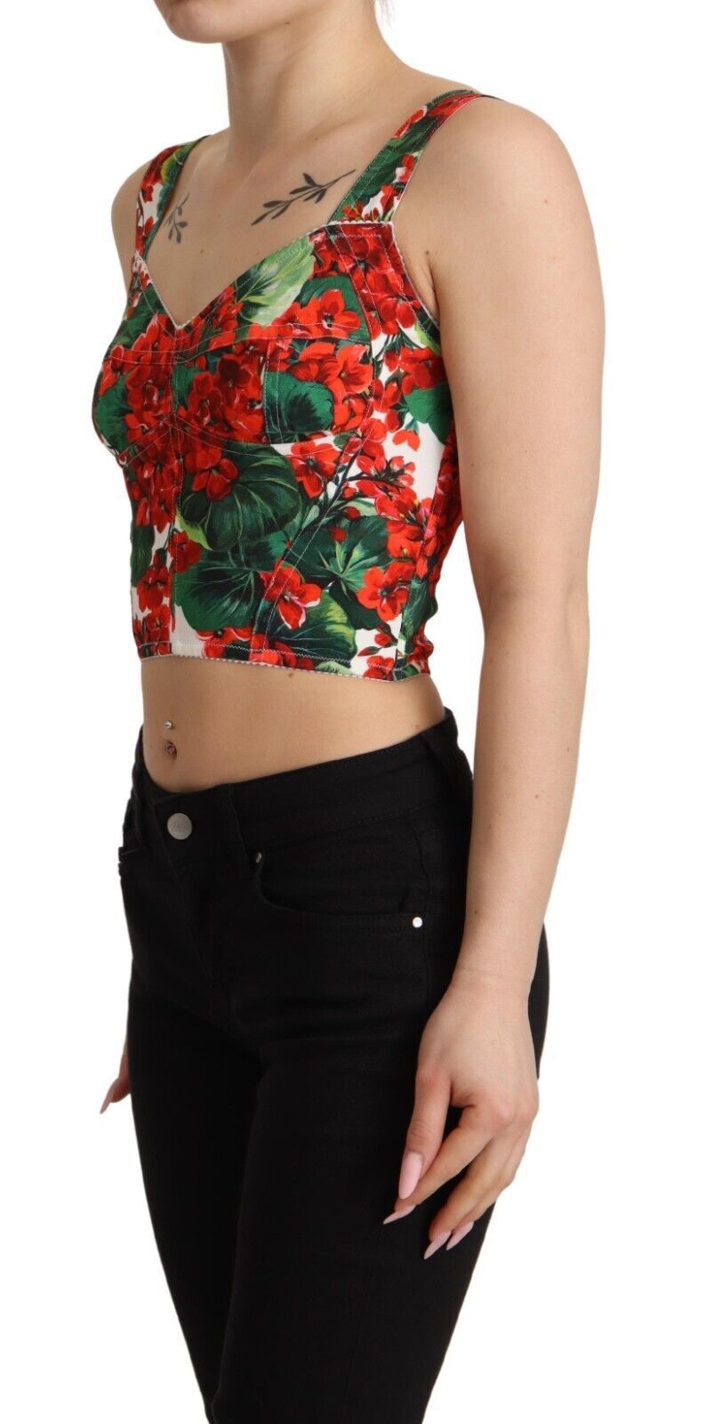 Elegant Red Cropped Top with Geranium Print Dolce & Gabbana