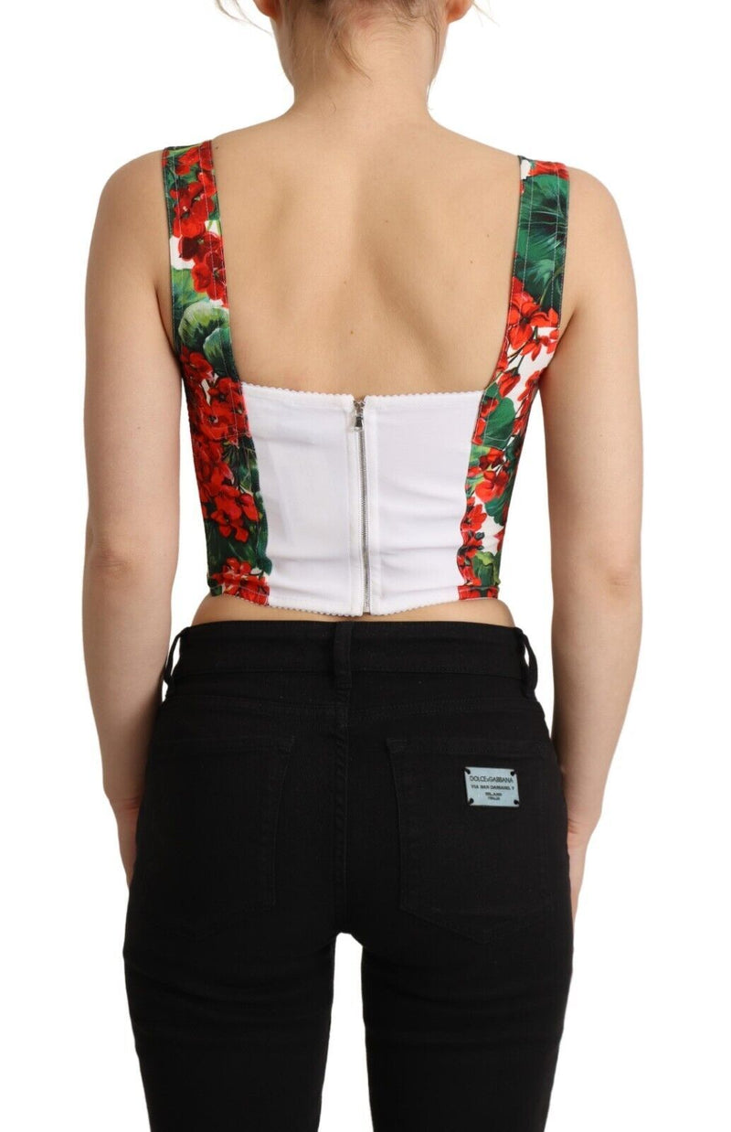 Elegant Red Cropped Top with Geranium Print Dolce & Gabbana